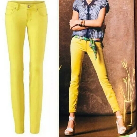 CABI Citron Skinny Stretch Jeans Citron Yellow Sz 4 #5084 EUC - Picture 1 of 6